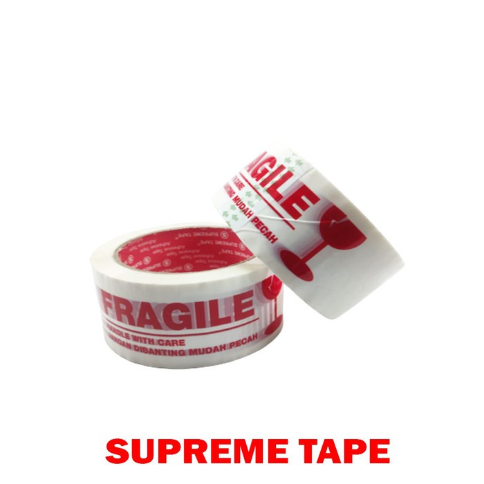 Lakban Fragile Merah Putih Suprame Tape 48mm x 70 yard - Lakban Murah