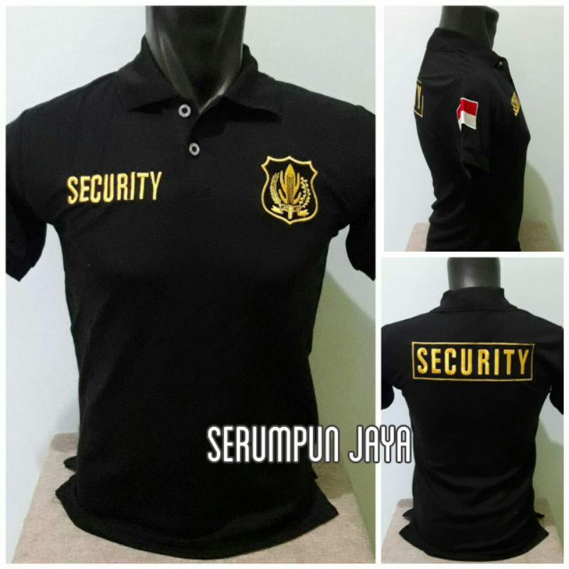 KAOS SECURITY HITAM LOGO KUNING - KAOS KERAH SECURITY - KAOS SECURITY LOGO KUNING FULL BORDIR