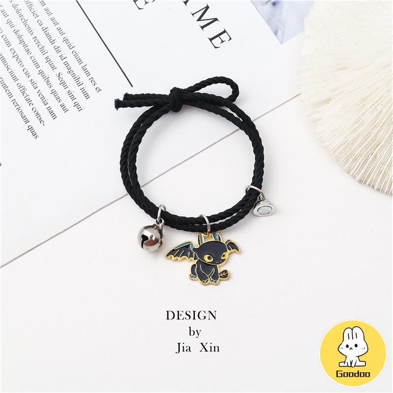 2 Pcs Fashion Magnet Gelang Hitam Dan Putih Toothless Beberapa Gelang Wanita Pria Pasangan Hadiah Perhiasan Aksesoris -Doo