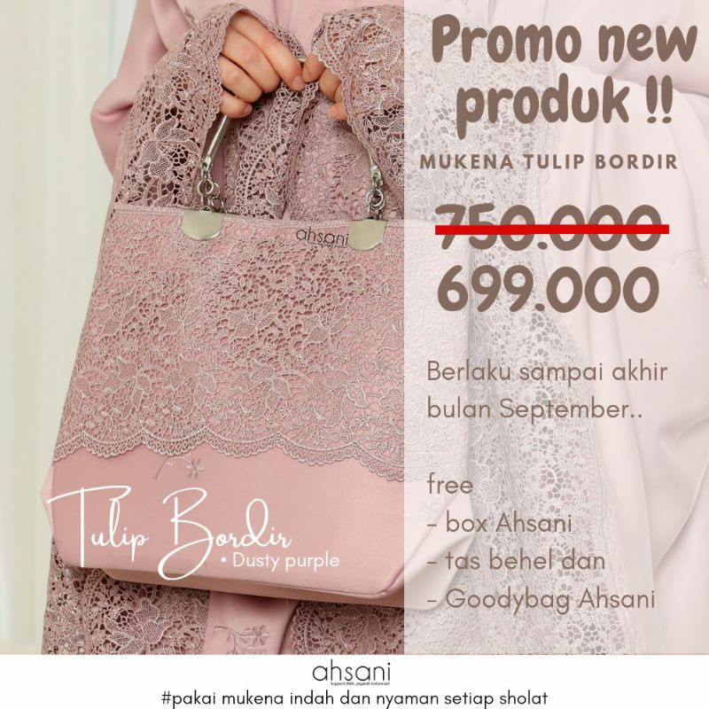 TULIP BORDIR DUSTY PURPLE MUKENA SUTRA TERBARU AHSANI