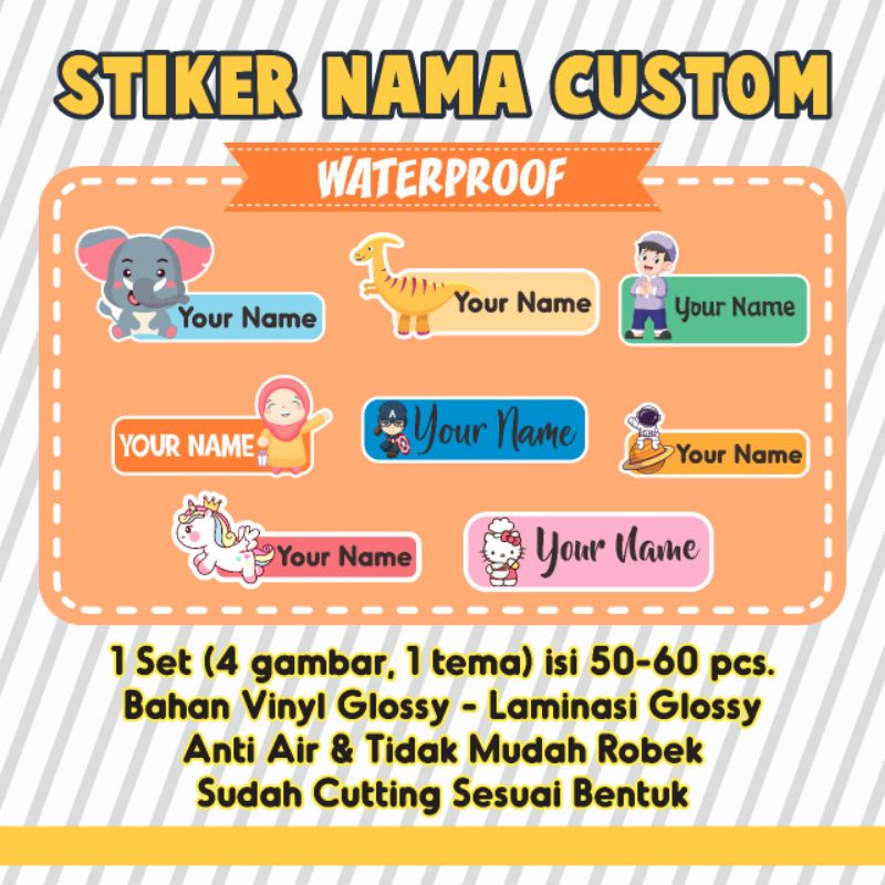 

Sticker nama sticker custom uk A4 sticker anak sticker label sticker sheet sticker karakter