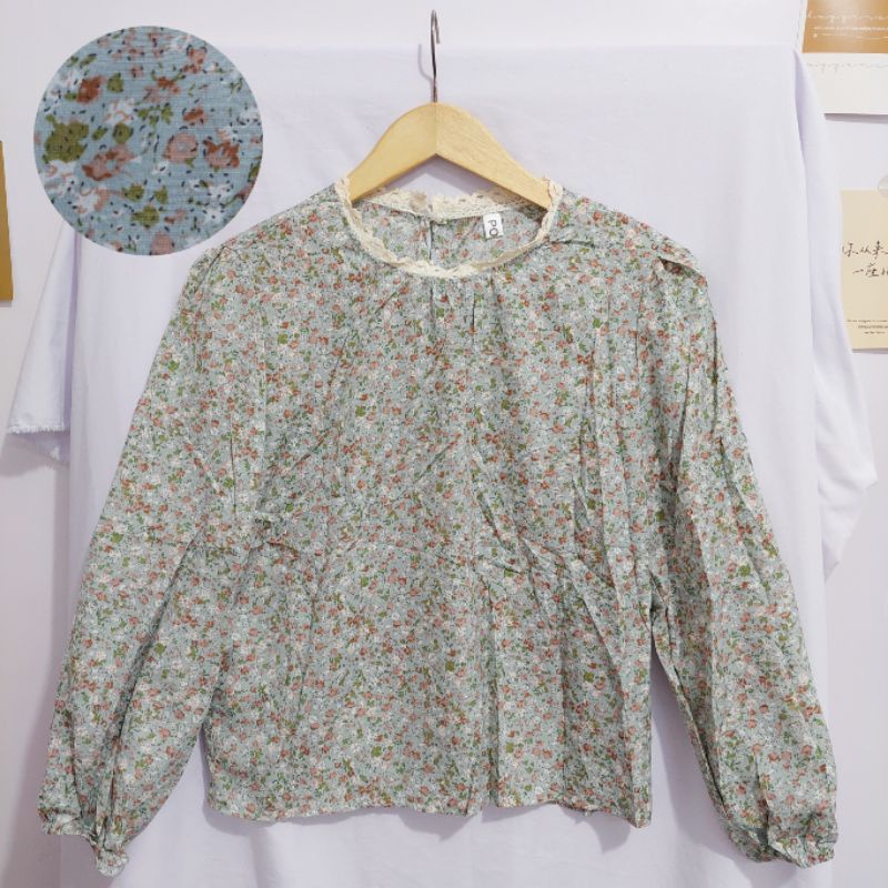 【BISA COD】Chiffon Lace Floral Blouse wanita Lengan Panjang summer atasan blus import cewek-Motif 16