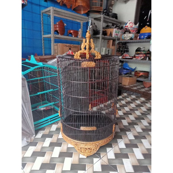 SANGKAR MURAI UKIR FIBER COKLAT