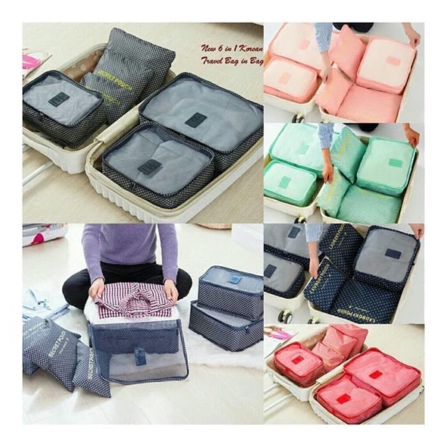 NEW 6 IN 1 KOREAN TRAVEL BAG IN BAG ( 1 SET ISI 6 PCS ORGANIZER )