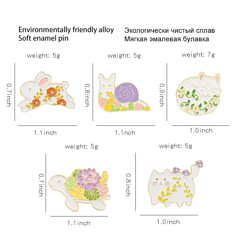 Bros Pin Enamel Bentuk Kartun Kelinci Kura-Kura Siput Bunga Untuk Aksesoris Pakaian