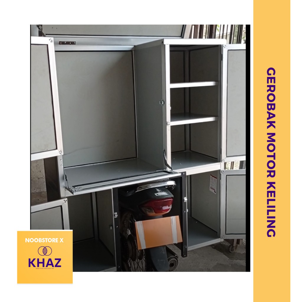 Gerobak Motor Keliling bahan Full Alumunium / Etalase Gerobak Motor / Rombong Motor