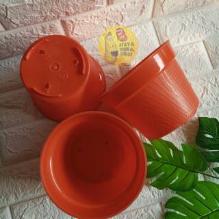 1 set pot  motif serat kayu  merah bata 17 cm 1 set dengan 