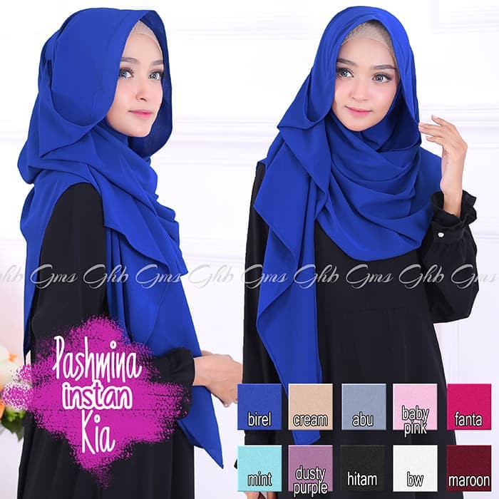 Kerudung Pashmina Instan/Pastan Kia - Biru Elektrik hijab instat