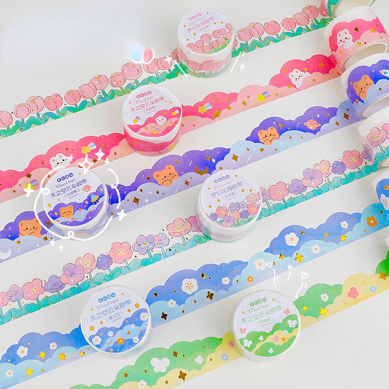 Stiker Tape Washi Motif Awan Bronzing Warna-Warni Gaya Korea Untuk Dekorasi