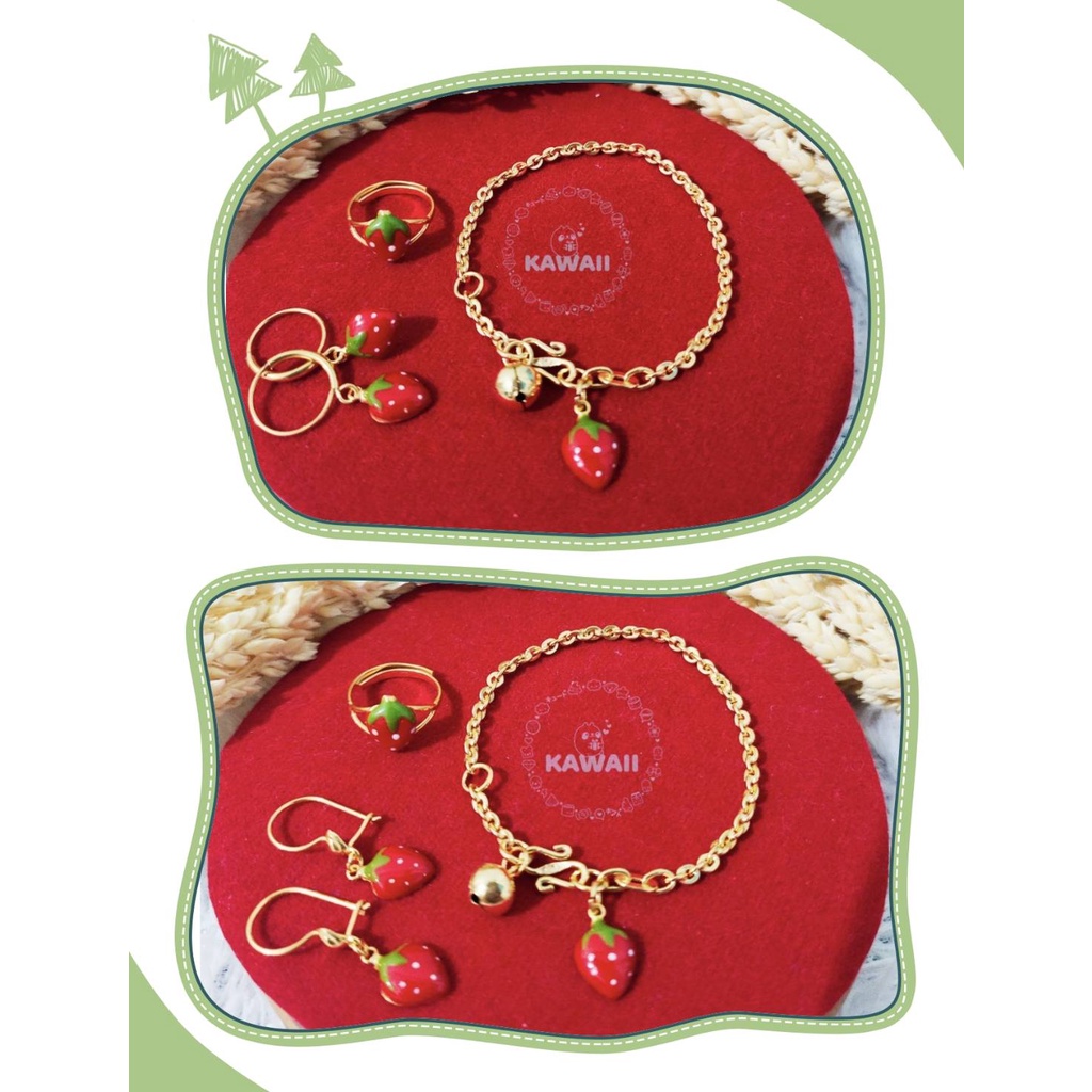 Set Perhiasan Anak Strawberry Emas Muda