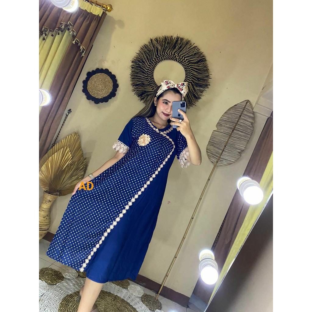 Daster polka renda bunga kombinasi