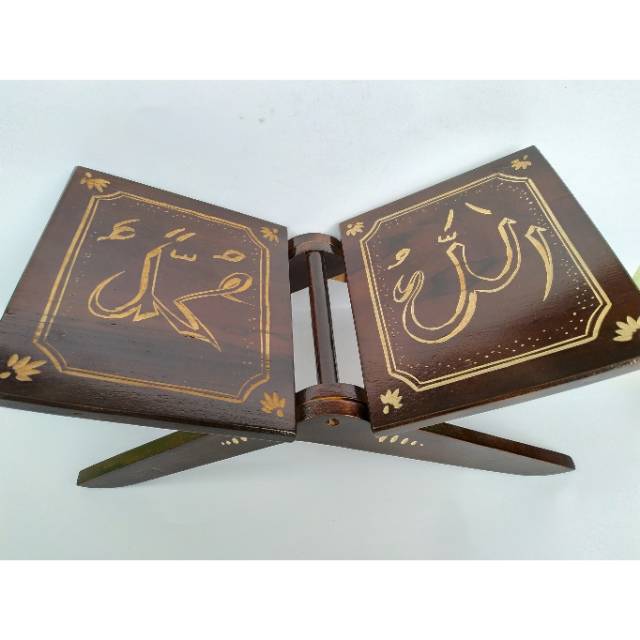 (BISA COD) REKAL TEMPAT MEJA BACA AL-QURAN BENTUK PERSEGI BAHAN KAYU JATI  UKURAN 14x35 cm