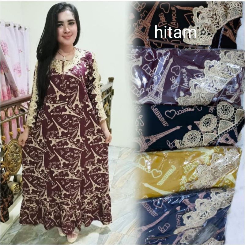 DASTER ARAB ZEMA | RAYON SUPER GRADE A | RESLETING DEPAN BUSUI | RENDA MILO-Hitam