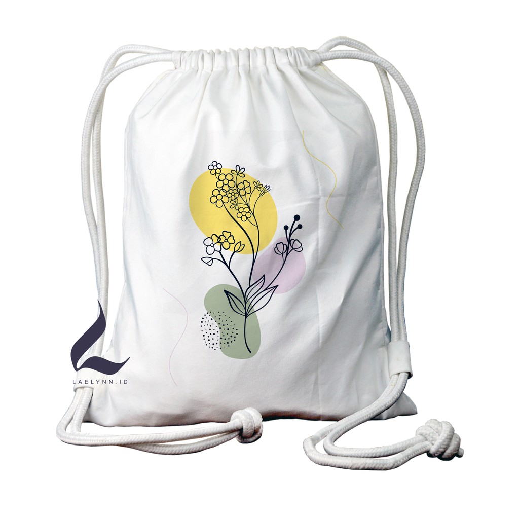 LAELYNN - STRING BAG TAS SERUT KANVAS PREMIUM Motif Nordic Flower Art - NFA0916