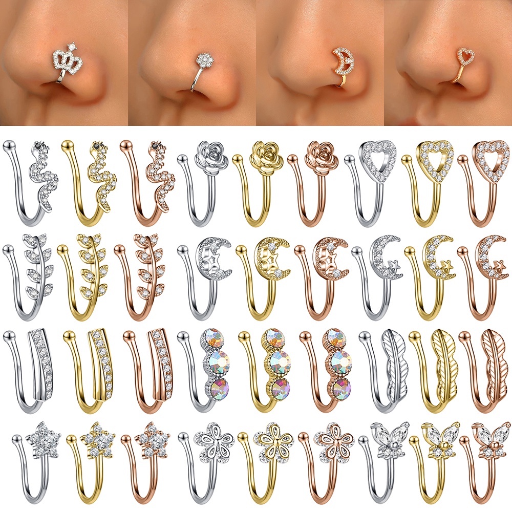 1pc Anting Klip On Hidung / Telinga Bentuk Hati / Bintang / Butterfly Bahan Tembaga Untuk Wanita