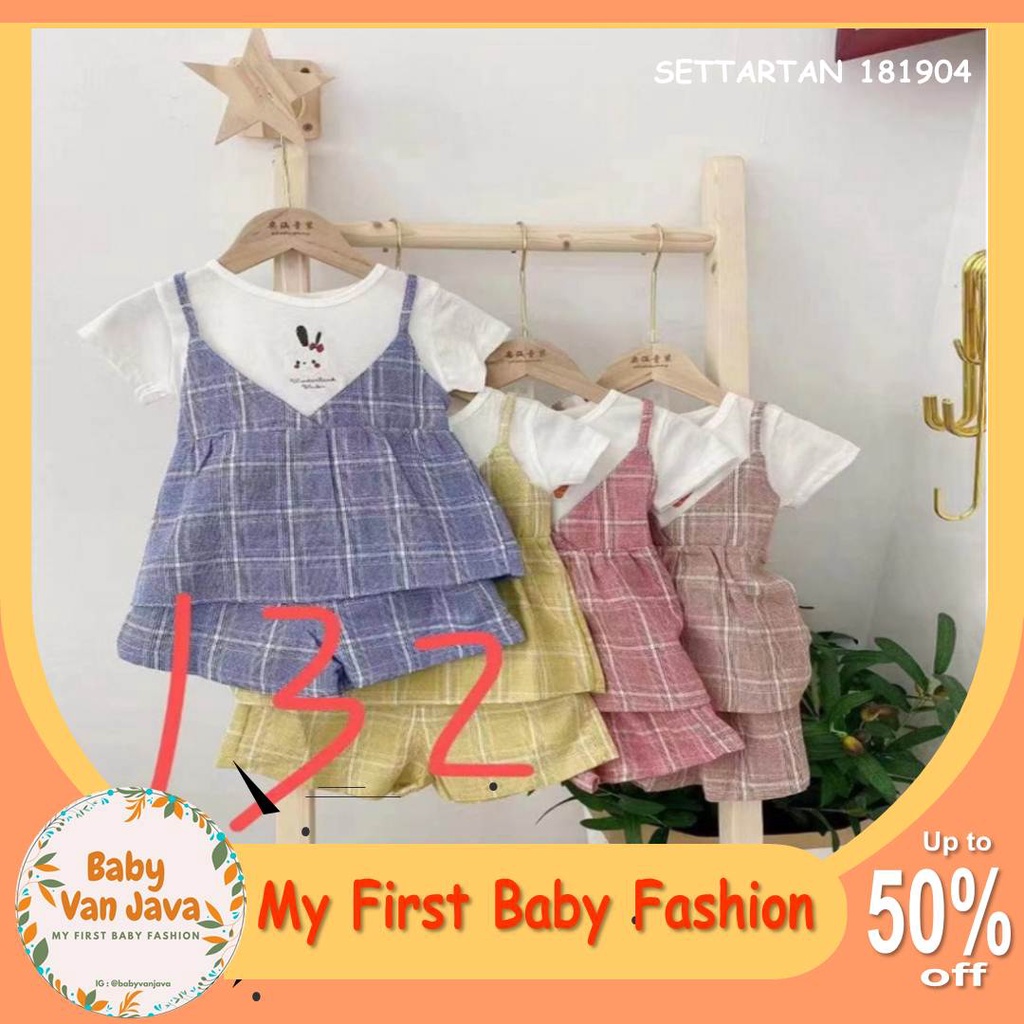 Baju Anak Perempuan Kaos Baju Pakaian Setelan Dress Bayi SET TARTAN Premium (1 tahun-3 tahun )