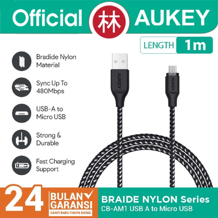 Aukey CB-AM1 Data Cable Micro USB Braided Nylon Series 1m