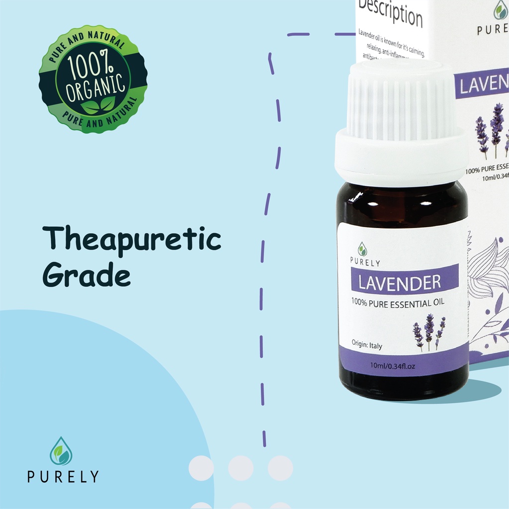 PURELY  Lavender essential oil dapat digunakan oleh anak-anak dan ibu hamil, Therapeutic-Grade 10ml