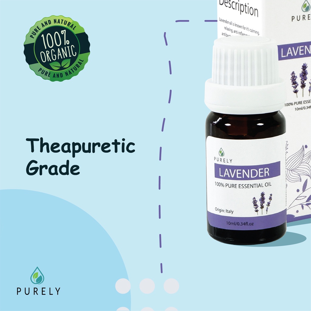 PURELY Lavender essential oil dapat digunakan oleh anak-anak dan ibu hamil, Therapeutic-Grade 10ml