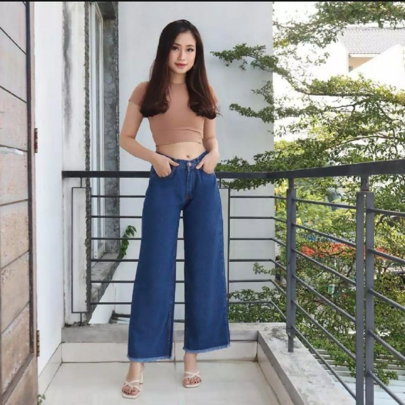 HIGHWAIST KULOT JEANS WANITA RAWIS JUMBO SIZE 31-34 BAHAN TEBAL