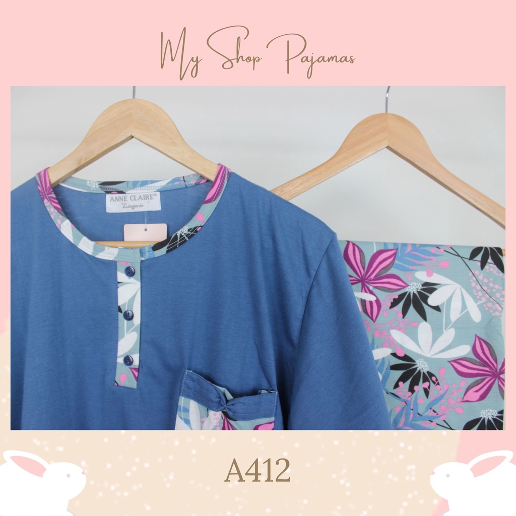 PIYAMA BABYDOLL PAJAMAS ANNE CLAIRE / BAJUTIDUR BABYDOLL SETELAN TANGAN LENGAN PANJANG CELANA PANJANG DEWASA WANITA SLEEPWEAR PP-A412 Biru