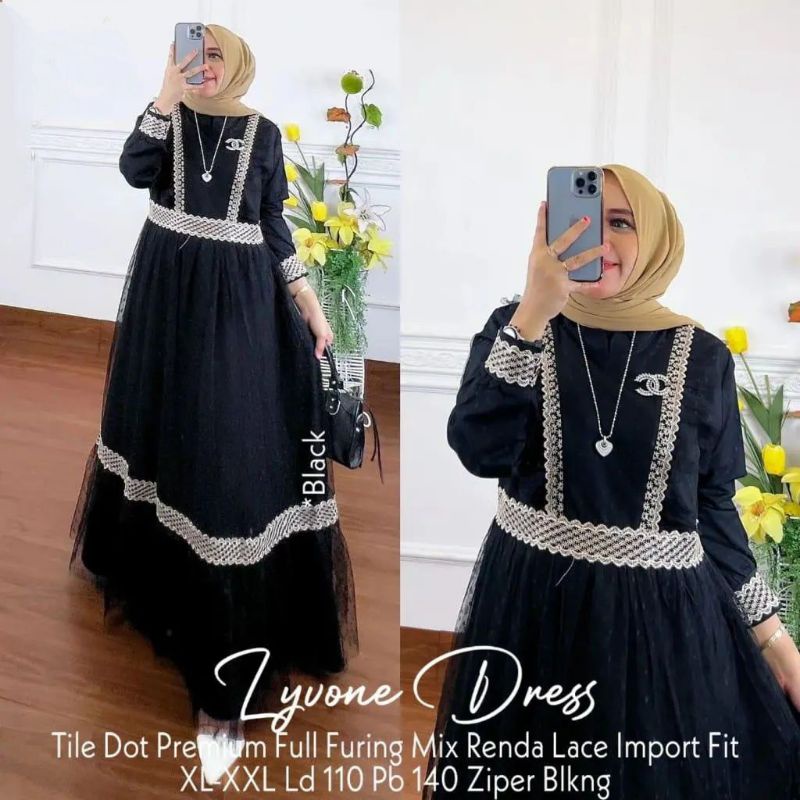 (BEST SELLER) DRESS TILEDOT PREMIUM MIX RENDA FULL FURRING/LYVONE DRESS/GAMIS MUSLIM WANITA MIX TILEDOT/FAR MOSLEMSTORE