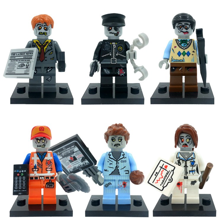Mainan Lego Anak 6pcs/lot ZOMBIE WORLD Skeleton Monster City Figure Set Ghosts Dog Walking Dead