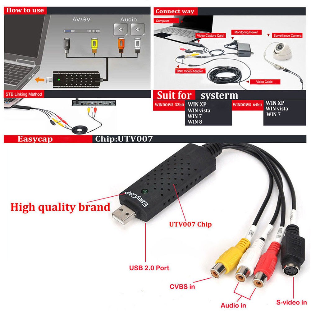 EasyCap Easy Cap Video Capture USB DVD AV Capture Video Card Adapter USB 2.0 Digital Easier Capture