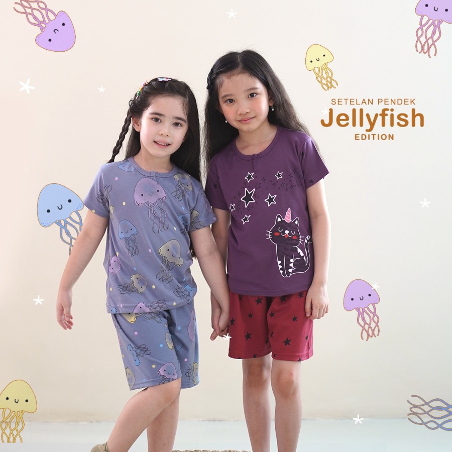 Baju Setelan Pendek Anak Perempuan 0-5 Tahun Kazel Girl Jellyfish Edition (1 Setel)