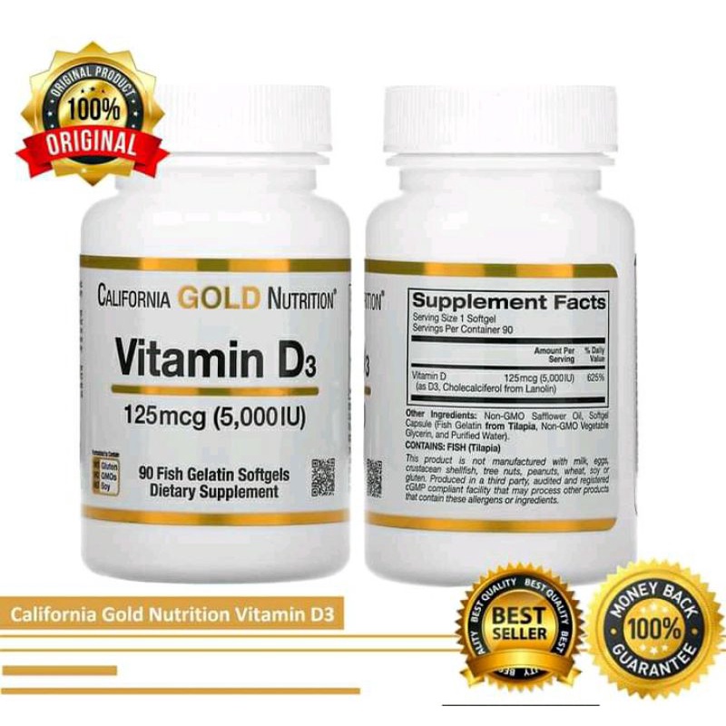 Vitamin D3 Vit D-3 5000IU 90 Softgels California Gold Nutrition Ori USA Vit D3 5000 iu