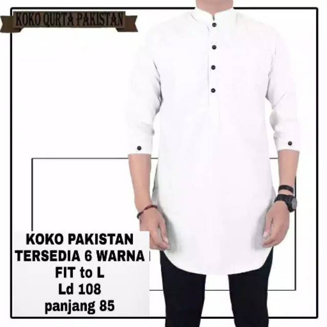 Baju Koko Kurta Polos 3/4 Saku Samping Warna PUTIH #