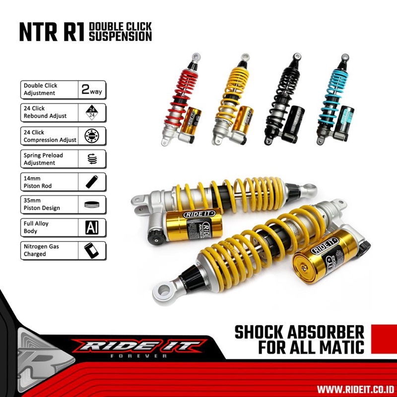 Shock Ride It NTR R1 Matic Tabung Bawah Mtr Mio Xeon Beat Vario 125-150 Semua motor matic universal