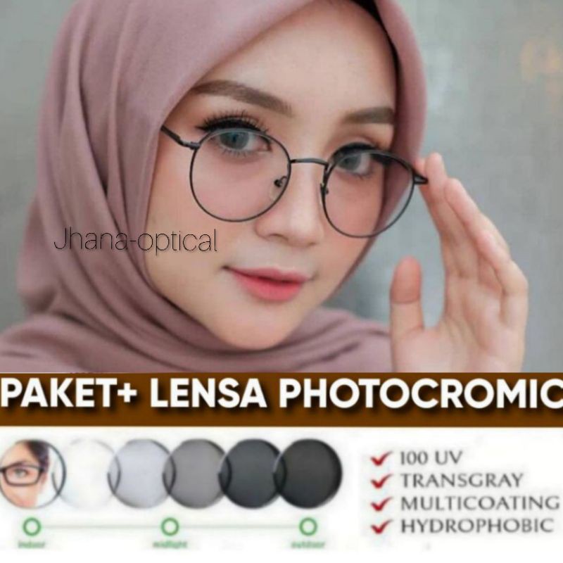 Kacamata retro lilo bulat lensa photocromic antiradiasi uv mines dan normal 9765