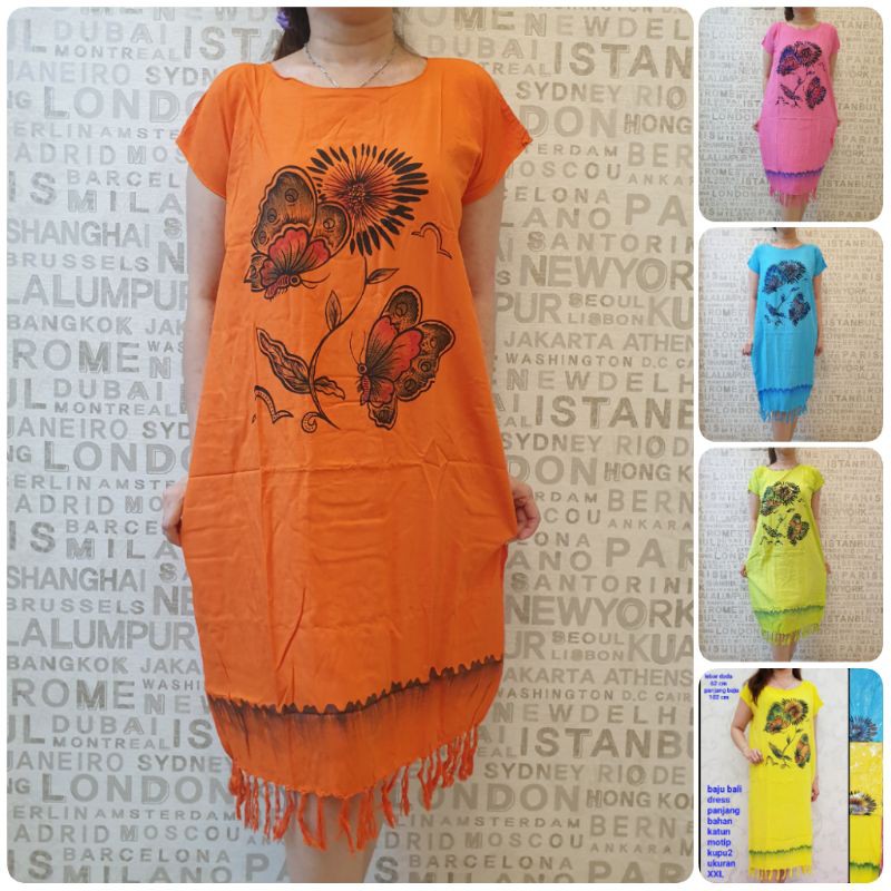 bali dress tunik rumbay XL kupu2 bunga polosan dewasa