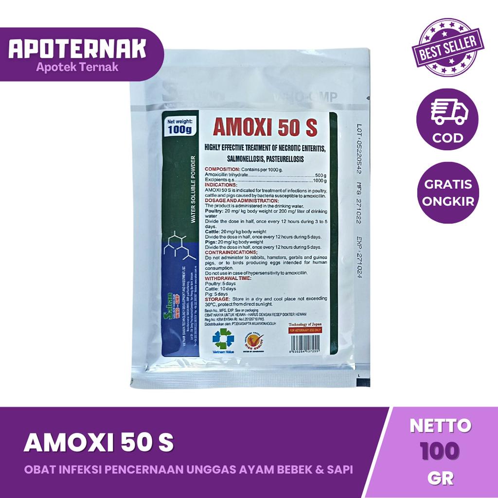 AMOXI 50 S 100 gr | Obat Infeksi Pencernaan Ayam Sapi Babi Ampuh | Like Amoxitin