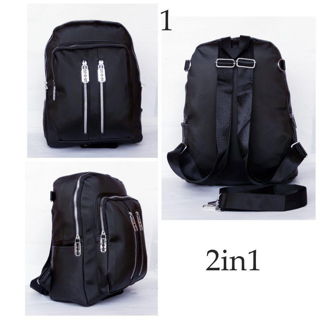PROMO CUCI GUDANG TAS Ransel Remaja Fashion 2in1 Bisa Ransel dan Selempang Bahan Anti Air Import - Silet 15inch