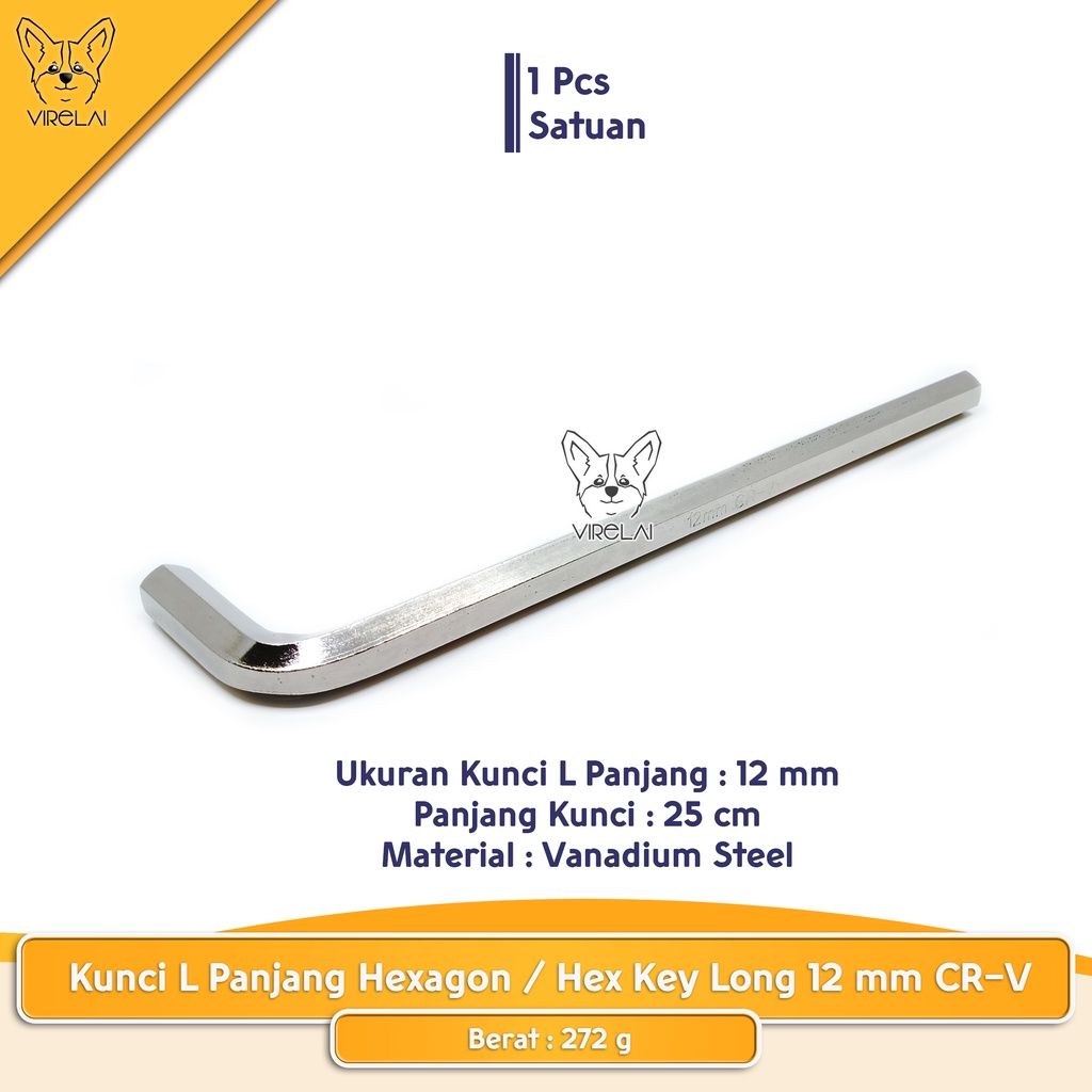 Kunci L Panjang Hexagon  Hex Key Long 12 mm