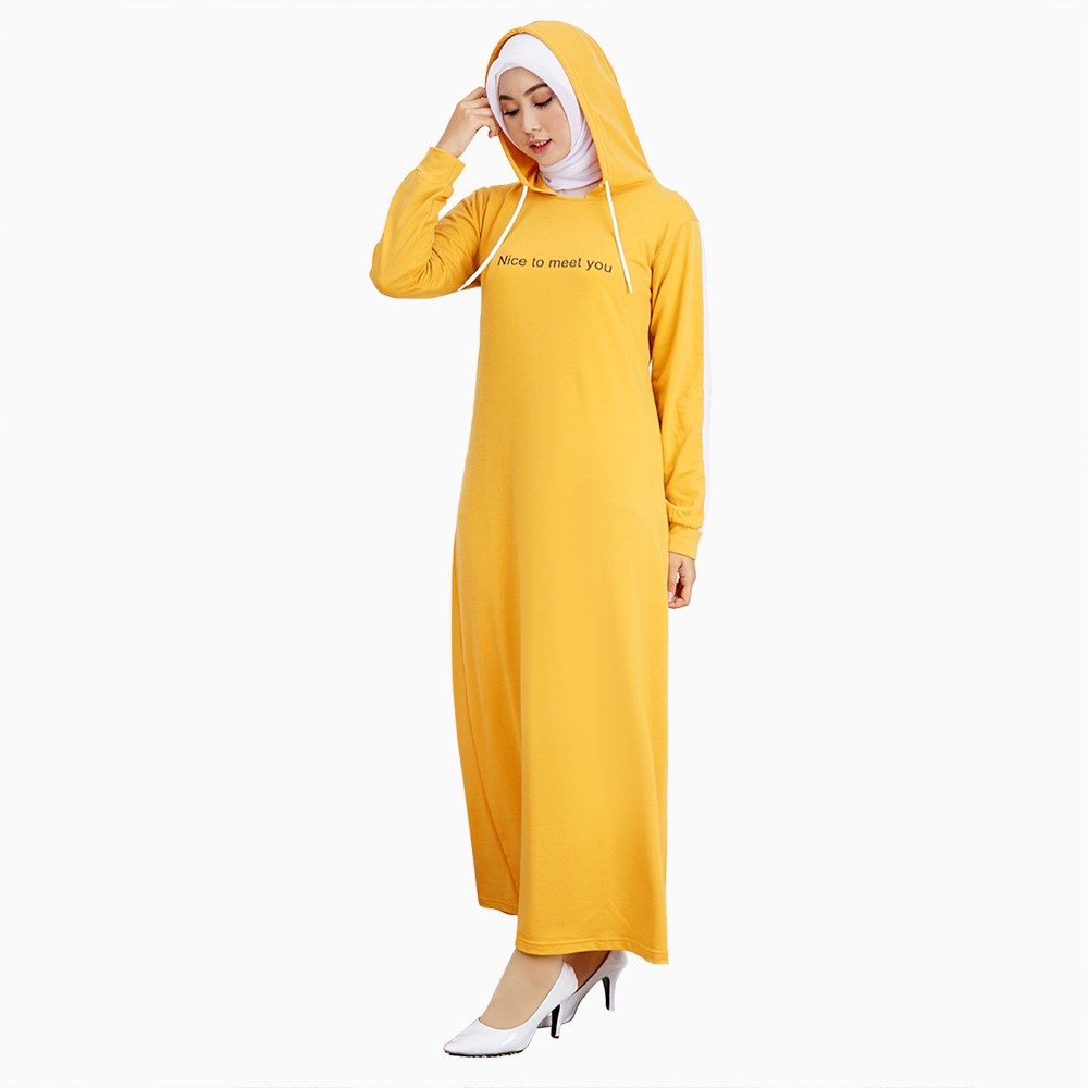 Long Dress hoodie lengan panjang Muslim wanita printing model terbaru - XSHOP Jayanti