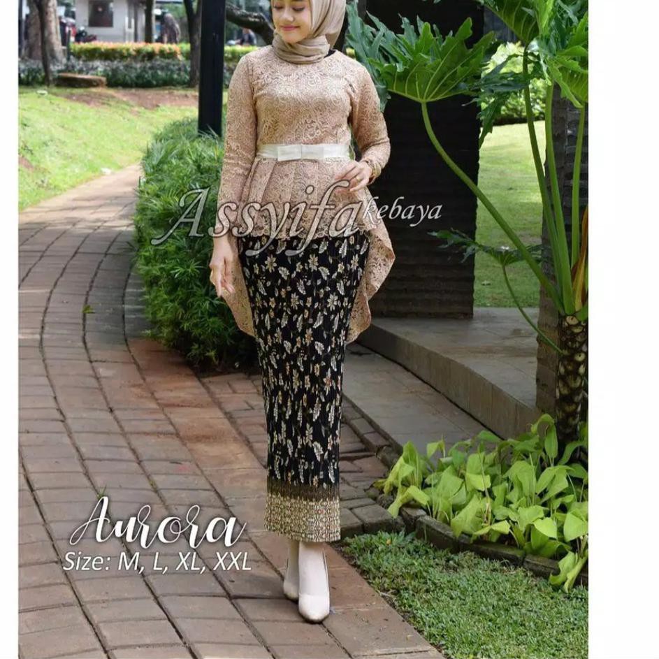 ۝ Setelan kebaya brokat aurora coksu/kebaya wisuda/kebay brokat/baju wanita/rok plisket/kebaya pingu