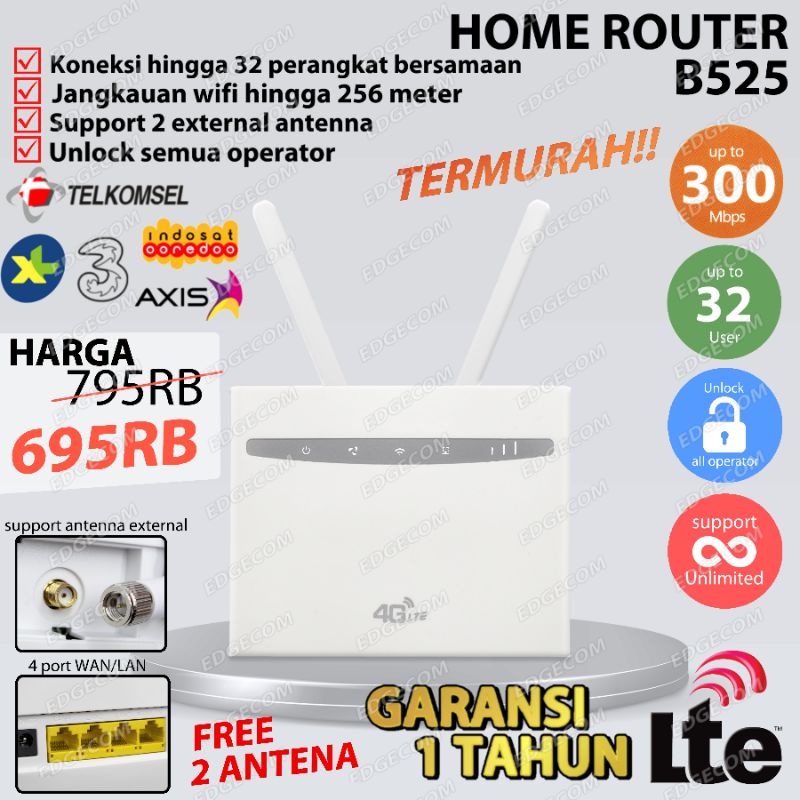 Home Router B525 CPE 300Mbps 4G LTE Unlocked Support All Operator Free 2xAntena