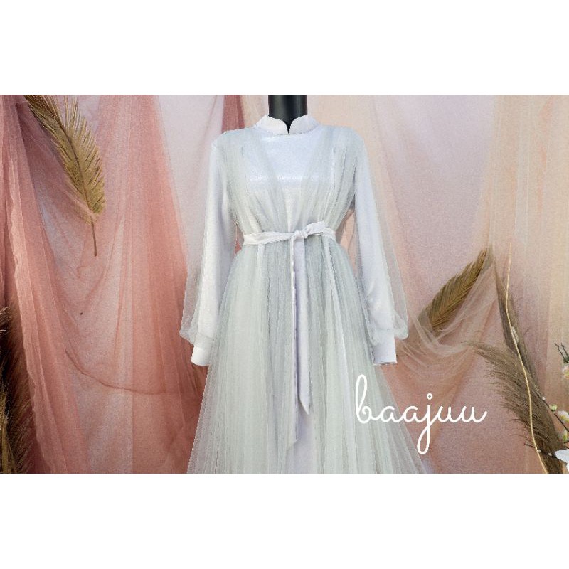 Shofiya Dress Light Grey (Tanpa Mutiara)