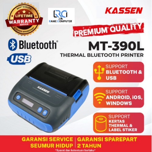 Printer Mobile Bluetooth Label Sticker Thermal 80mm KASSEN MT-390L MT390L