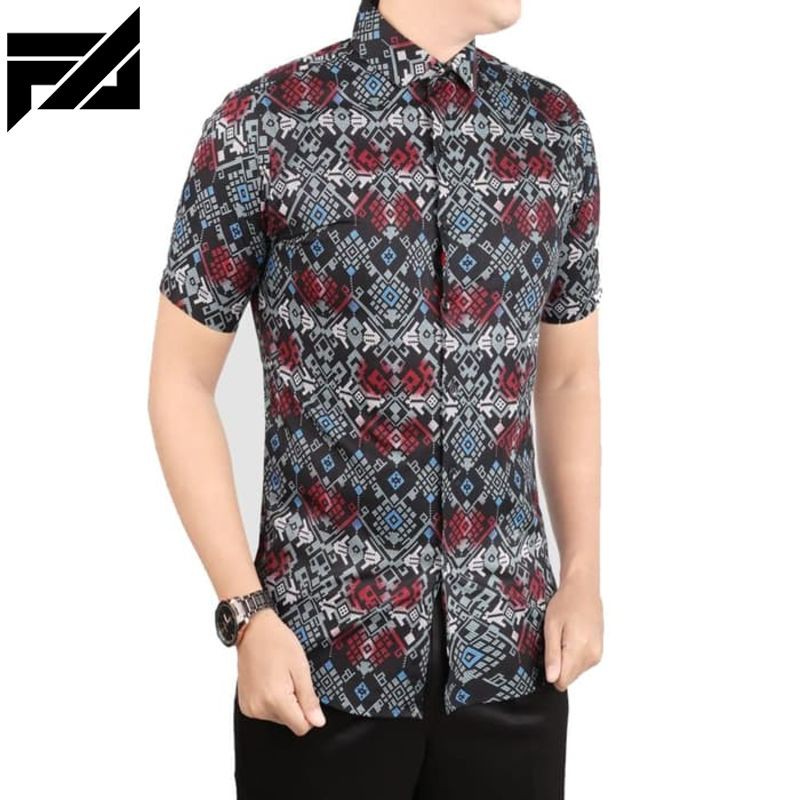 TERBARU VM Kemeja Batik Pria Pendek Slimfit Batik Slimfit
