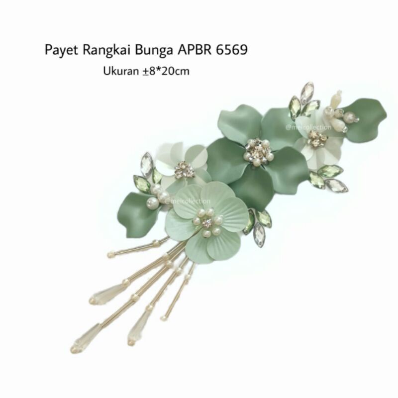 payet bunga 3d APBR 6569 Hijau mint payet jahit