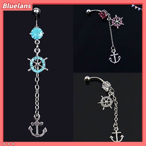 Cincin Tindik Perut Desain Jangkar Roda Aksen Berlian Imitasi Untuk Wanita