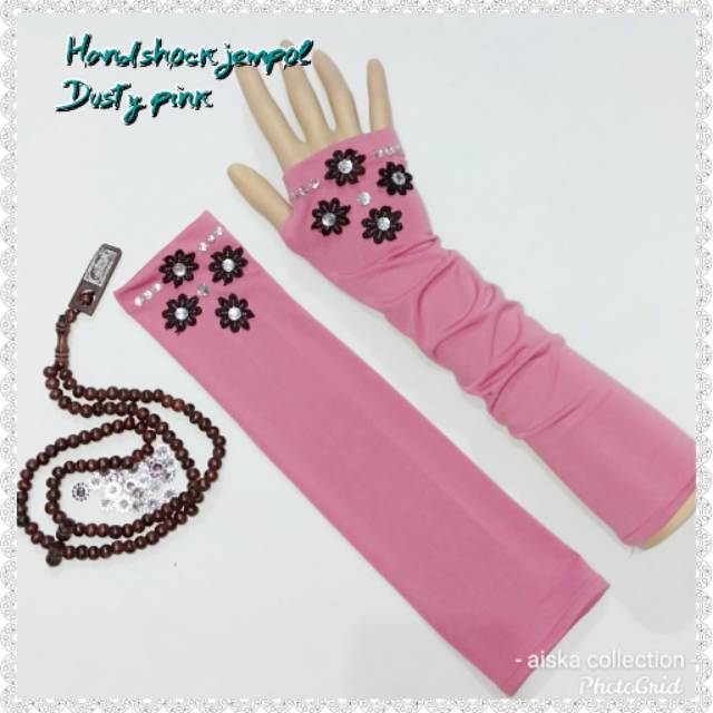 Handshock jempol flowers hitam batu manik"/mangset tangan aplikasi renda hitam bunga
