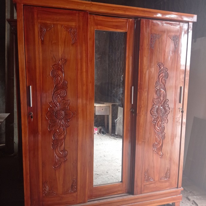 lemari 3 pintu sliding jati knockdown