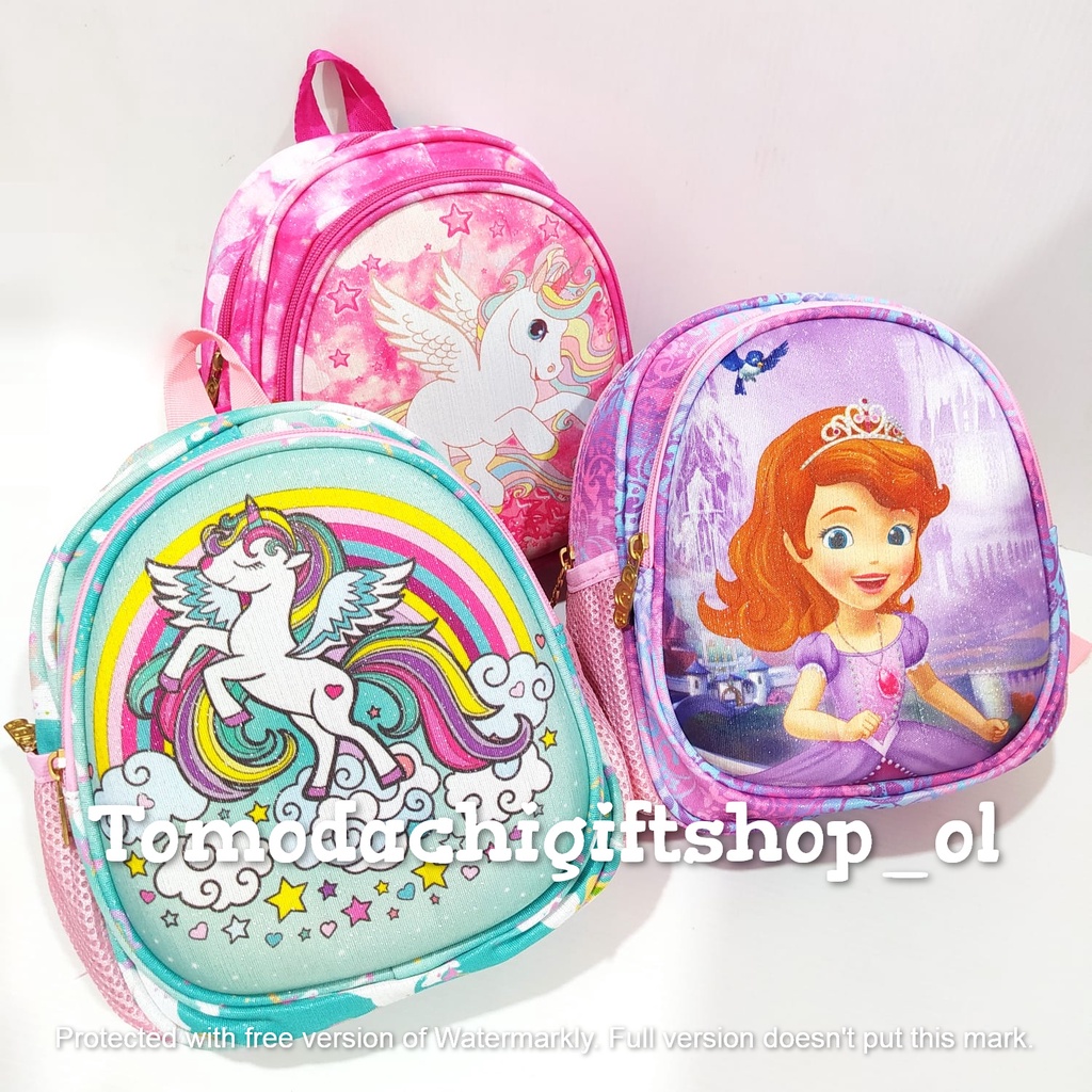 TM/Tas Ransel Sekolah Anak Emboss Hardcase Unicorn Hello Kitty Sofia Little Pony PAUD TK Import