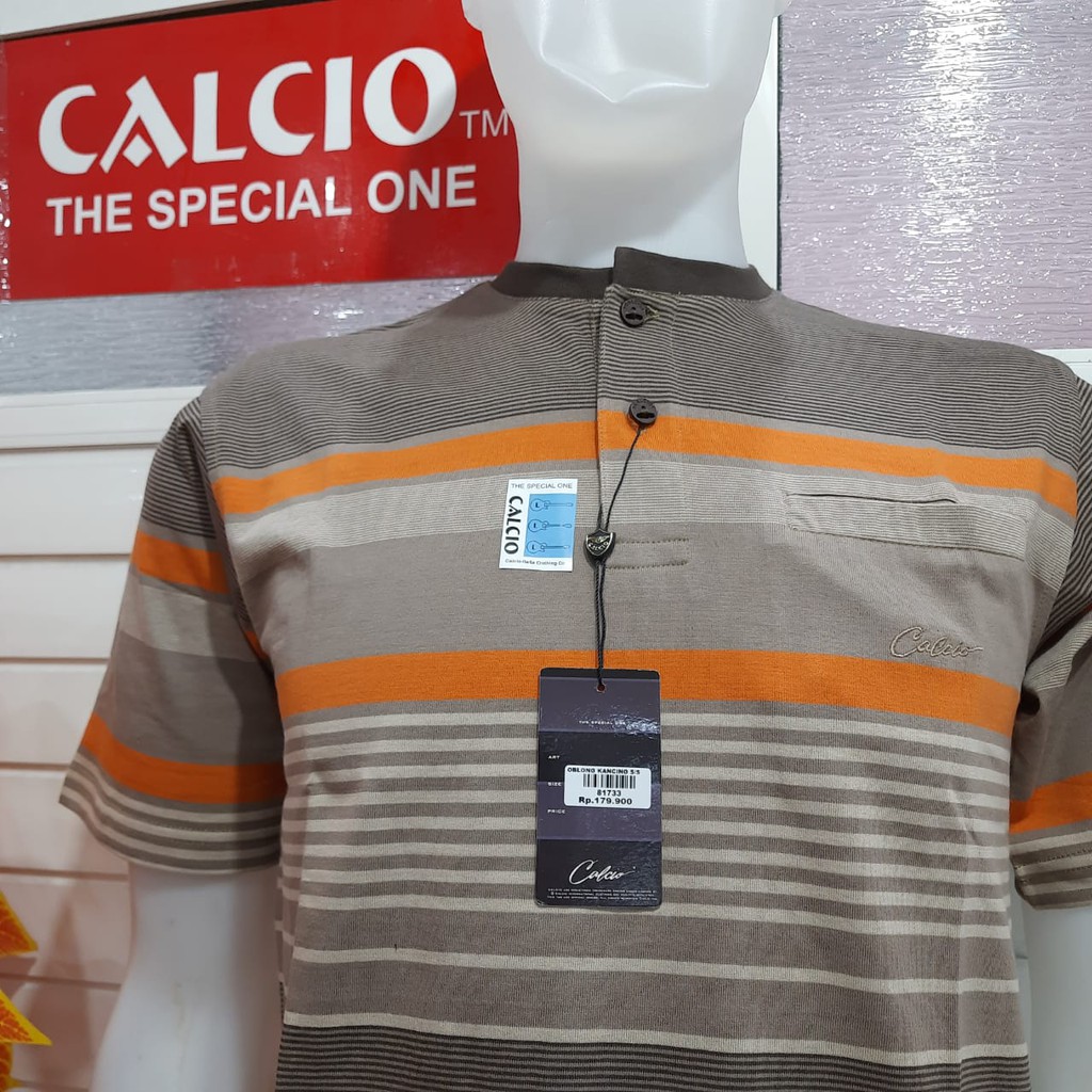 gos CALCIO -81733 POLO SHIRT PRIA CASUAL Garis-Garis Branded 100% Original