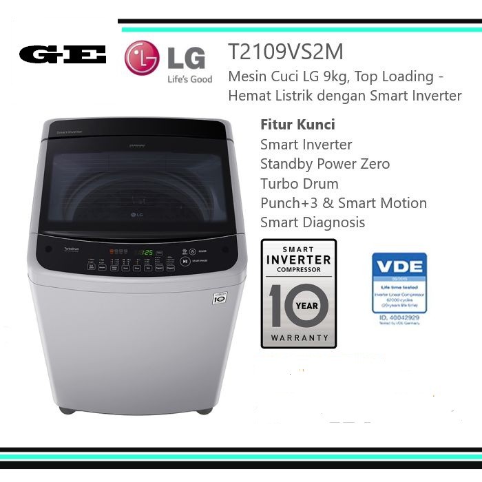 Jual Lg Top Loading T 2109 Vs2m Mesin Cuci Smart Inverter 9 Kg T2109vs2m Kota Tangerang Selatan Enter Electronic Tokopedia